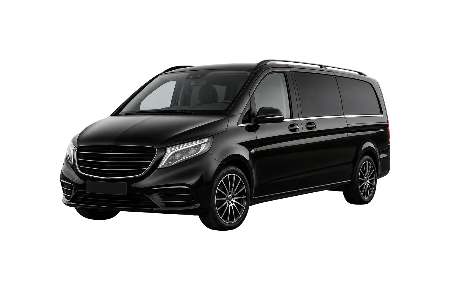 Black premium passenger van with tinted windows