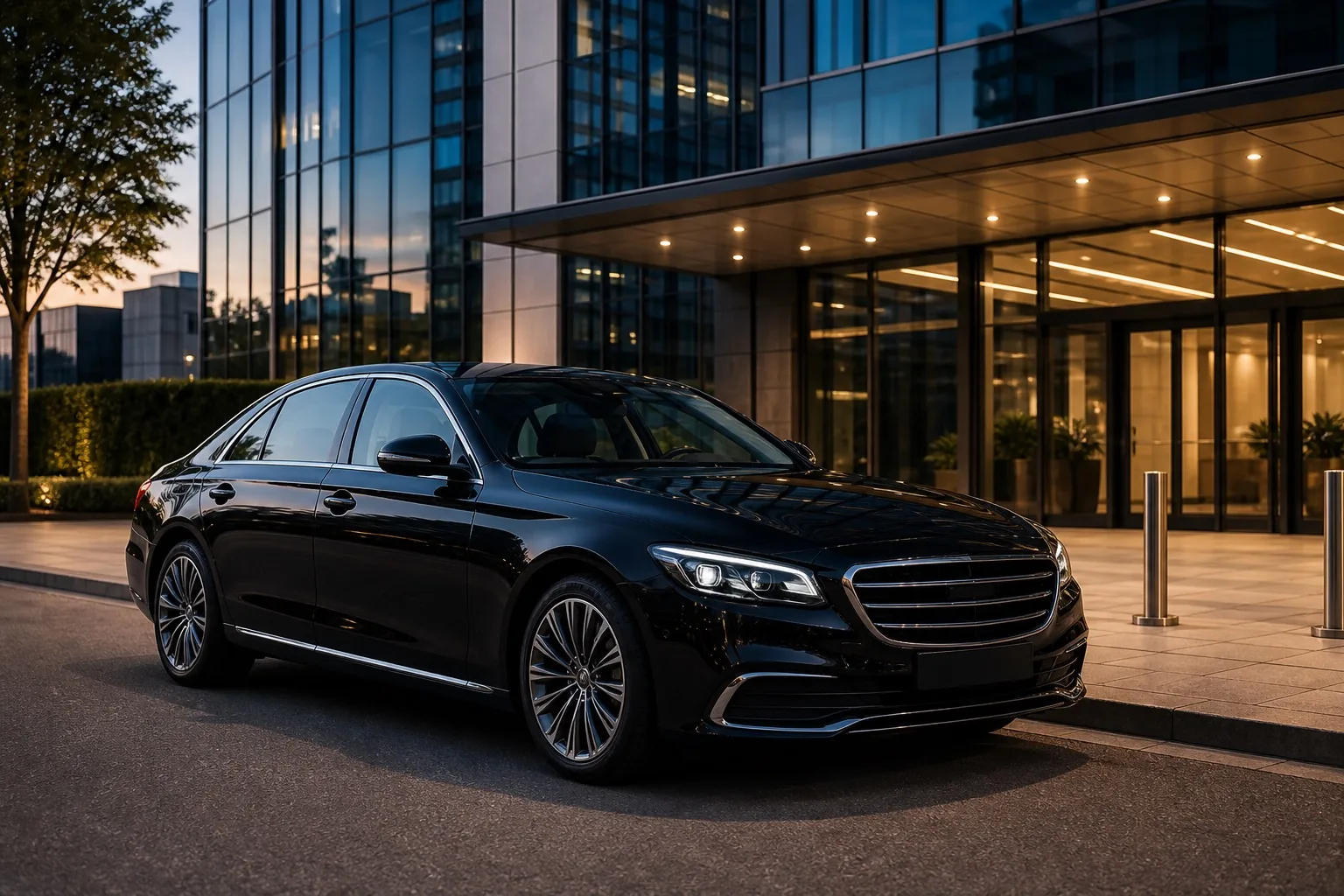 Executive car in a modern business district