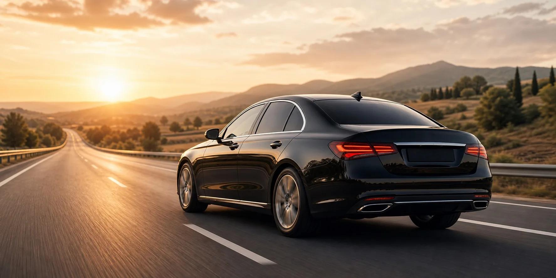 Luxury car on a scenic open highway